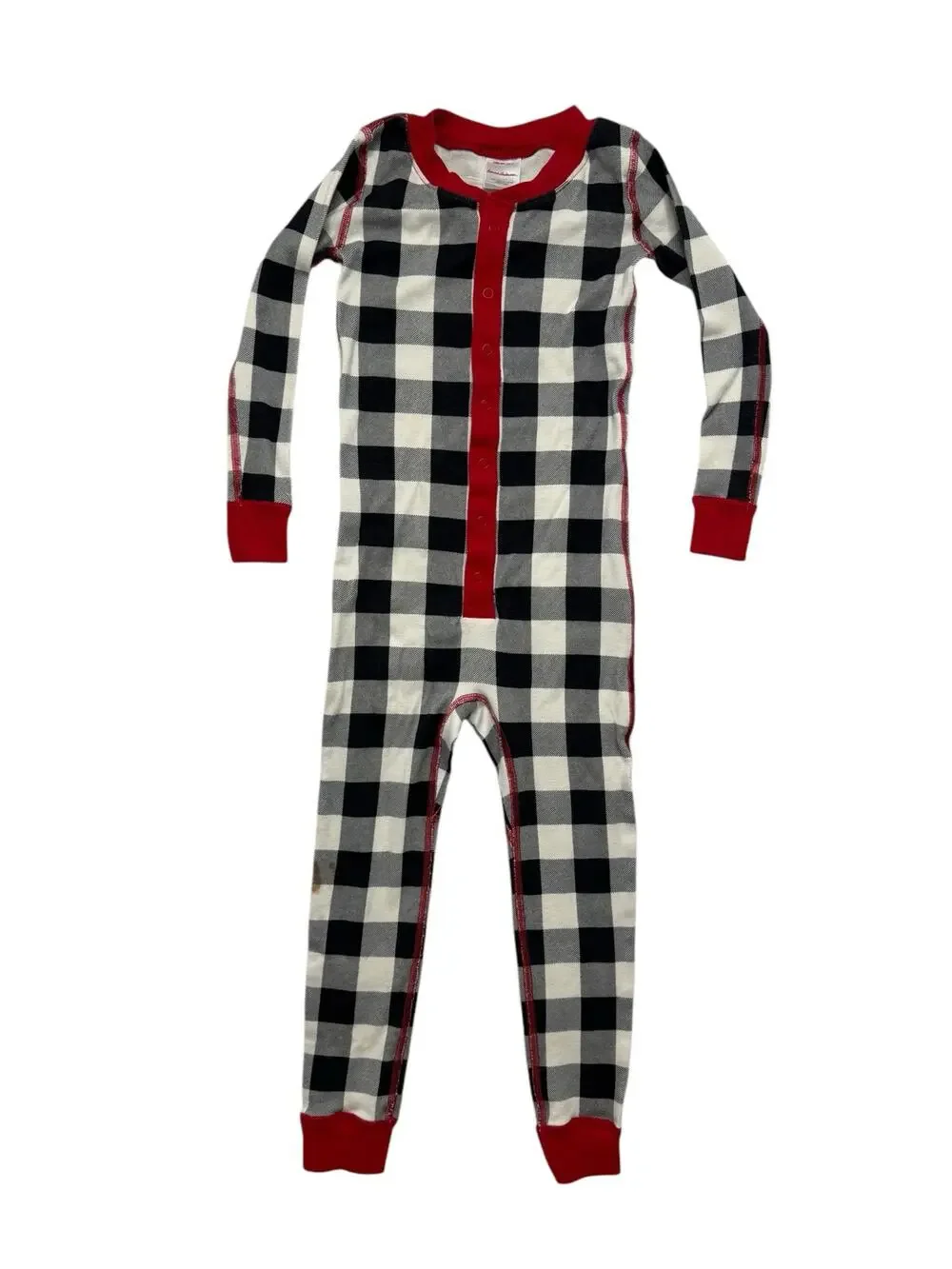 HANNA ANDERSSON Black White Buffalo Plaid One Piece Pajama Sz 4 100 Kids *READ*